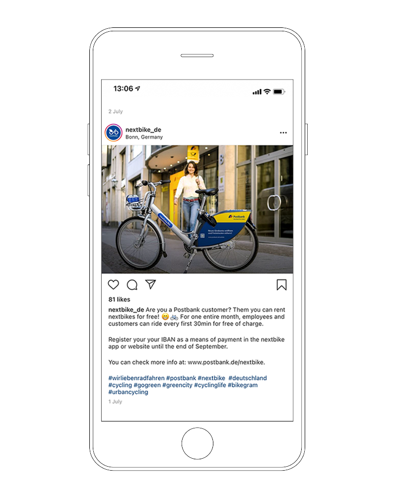 nextbike Instagram Post zur Postbank-Kampagne